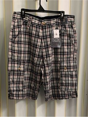 Thre3 Brand Plaid Cargo Shorts in Black, White & Red